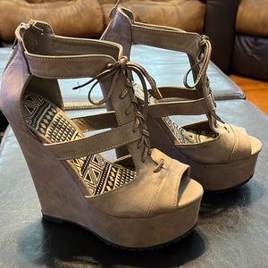 Grey Open Toe Wedges